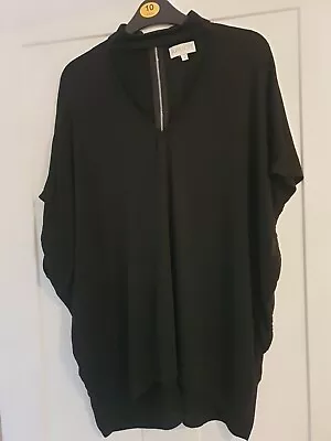 Black Lightweight Knitted Tunic Top From Apricot Size Medium 12 14 Long Back Zip • £7.99