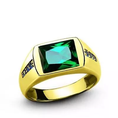 Men's Green EMERALD Ring In REAL 14k Yellow Fine Solid Gold • £703.74