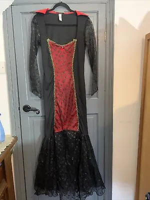 Ladies Vampire Devil Princess Morticia Fancy Dress Costume - Size 12-14 • £15