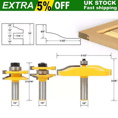 1/2'' Shank Round Over Raised Panel Cabinet Door Ogee Rail Stile Router Bit Set • £34.89