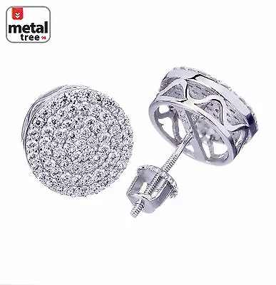 Men's Iced Bling Large 12 Mm Flat Round Circle Screw Back Stud Earrings 5117 • $28.89