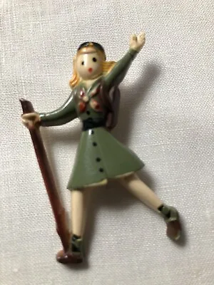 Vintage 1940s Girl Scout Figural Hiking Pin Vivid Colors • $20