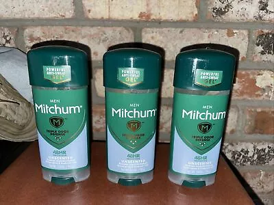 LOT OF 3 Mitchum Men Power Gel Anti-Perspirant Deodorant Unscented 48 Hour 3.4oz • $24.99
