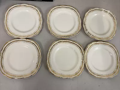 6 VINTAGE REPLACEMENT CHINA Salad Plates W.H. Grindley Cream Petal Gilded Bands • $88