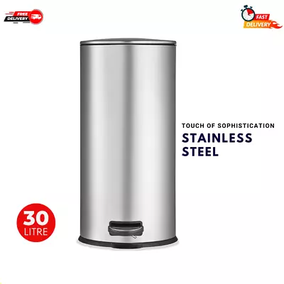 30L Rubbish Bin Brushed Stainless Steel Bin Kitchen Bathroom Office Garbage Bin • $38.83