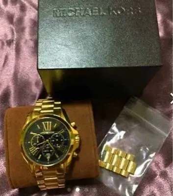 Wristwatch MICHAEL KORS Bradshaw Gold Stainless Steel Black Dial Analog With Box • $586