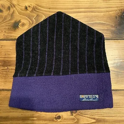 Vintage 90’s EDDIE BAUER Fleece Purple Black Beanie Winter Hat Made In USA • $18.50