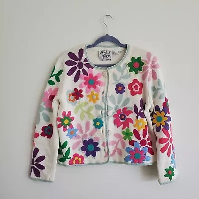 Vintage Michael Simon Colorful Embroidered Appliqué Flower Cardigan Sweater M • $54.50