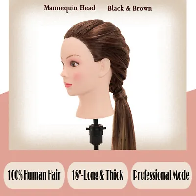 100% Real Human Hair Mannequin Head Training Hairdressing Styling Practice Brown • $45.95