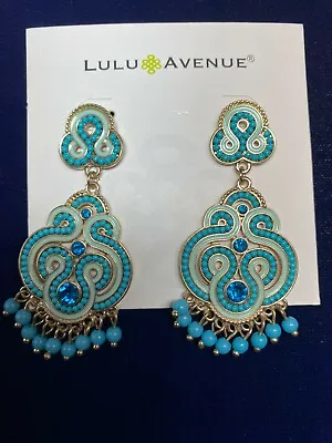 NOS From Estate Lulu Avenue  Mayan Riviera  Pierced Earrings Blue/green/rhinesto • $15