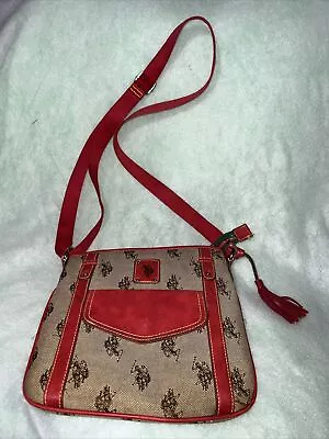 US Polo Assn Crossbody Bag Signature Jaquard Fabric Faux Leather Lined Multi Zip • $25