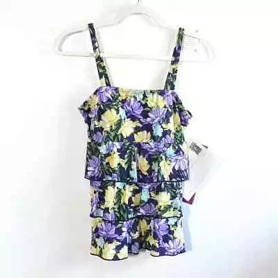 A Shore Fit Floral Tier Swimsuit Tankini Top Size 8 NWT! Orig $40 Purple Blue • $17.95