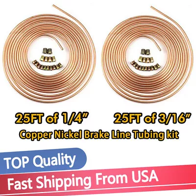 Brake Line Tubing Kit Copper Nickel 25 Ft Coil Roll 3/16  1/4  OD W/ 32 Fittings • $23.95