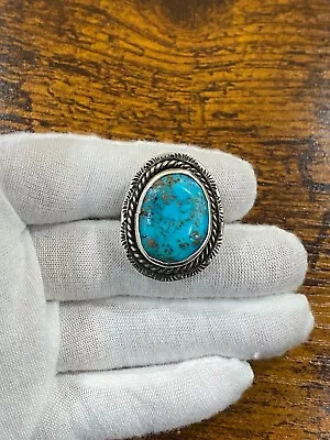 Vintage NAVAJO TURQUOISE Sterling Silver RING Sz 8.25 • $75