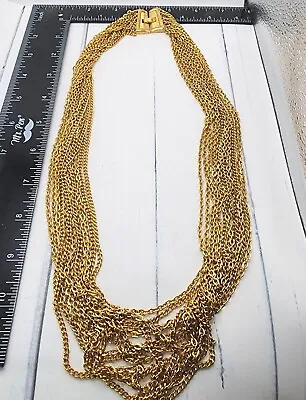 £48.67 • Buy Vintage Trifari Multi Strand Necklace Gold Tone 15 Chains Heavy 