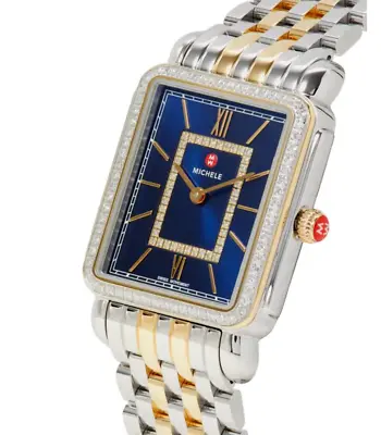 New Michele Deco Ii Diamond Blue Mop Dial Gold Two-tone Watch Mww06x000045 • $1395