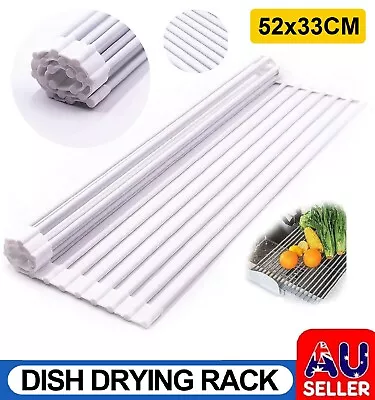 Dish Rack Drying Drainer Over Sink Stainless Steel Rack Roll Up Foldable Kitchen • $27.49