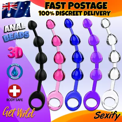 Anal Beads Dildo Dong Butt Plug BDSM Massager Balls Trainer Women Adult Sex Toy • $14.95