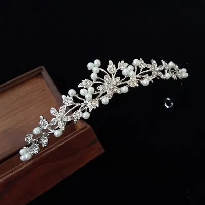 £20.25 • Buy Crystal Pearl Wedding Crown Elegant Bridal Hair Accessory Bride Rhinestone Tiara