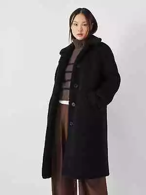 John Lewis Coat Size 12 Black Teddy Longline Long Sleeve Pockets BNWT RRP£129 • $153.09
