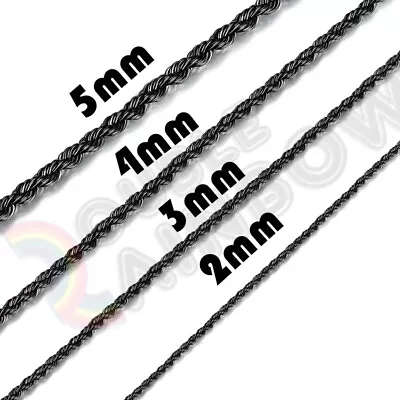 Men Women's Stainless Steel Black Plated 2mm/3mm/4mm/5mm Rope Necklace Chain • $8.98