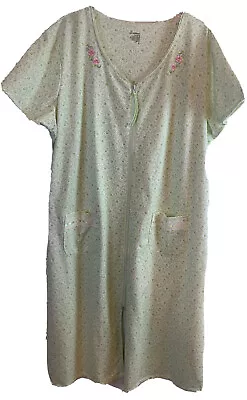 £15.96 • Buy Secret Treasures Robe/Housecoat Zip Front Green Floral Cotton Knit Size XL-NEW
