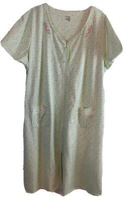 £15.96 • Buy Secret Treasures Robe/Housecoat Zip Front Green Floral Cotton Knit Size XL-NEW
