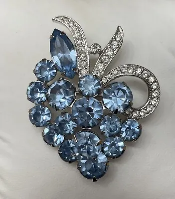 Vintage Signed EISENBERG ICE Light Blue Rhinestone Brooch W/ Icing Ribbons EUC • $65