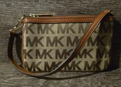 Michael Kors Monogram Brown/Tan Logo Wristlet Wallet Pouch...Free Shipping! • $29.95