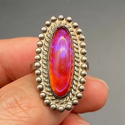 Vintage Southwestern Dragon Breath Glass Silver Ring Size 6.5 • $125