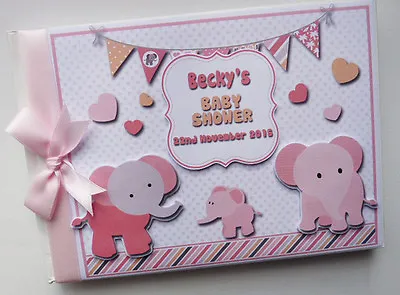 Personalised Elephants Girls Baby Shower Guest Book Girl Baby Shower Gift • £19.99