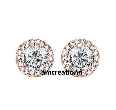 Women Men Genuine 925 Solid Sterling Silver Cubic Zirconia Round Stud Earrings • $30.60