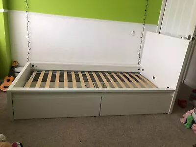 IKEA Malm White Single Bed With 2  Storage Drawers + Memory Foam Mattress  • £80