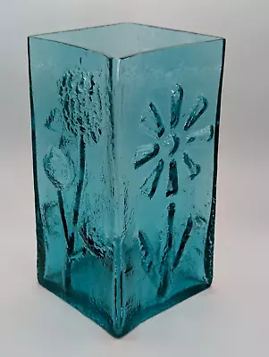 24 Cm RARE Darlington Glass Frank Thrower Square Kingfisher Blue Vase Vintage • £225