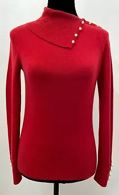 Mainbocker Womens Pullover Turtleneck Sweater Small Red Pearl Accents Cashmere • $49.99