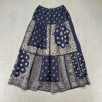 £77.62 • Buy The Great Skirt Womens 1 / Small Waltz Bandana A-Line Midi Navy Blue High Waist