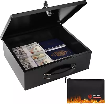 Fireproof Document Box With Key Lock & Fireproof Money BagSafe Storage Box For  • $57.80