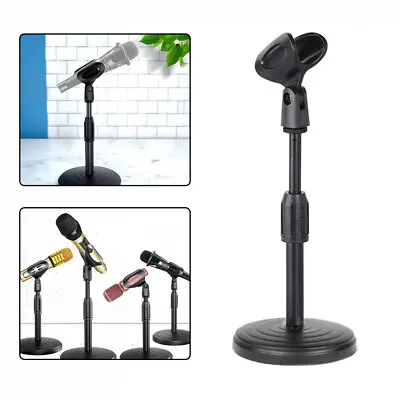 Desktop Table Desk Mic Microphone Stand W/ Clip Holder Mount Clamp Round Base UK • £8.95