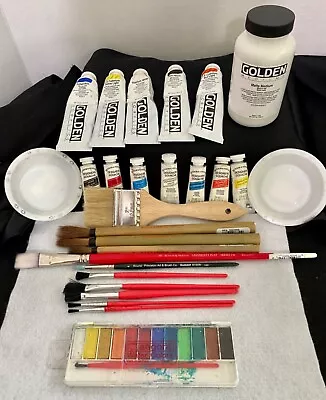 28 Piece Mixed Lot Acrylic Watercolor Paint & Artist Winsor & Newton Brushes • $44.99