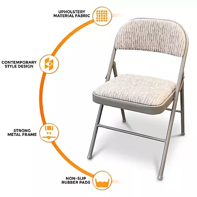 New Deluxe Strong Steel Metal Frame Chair Fabric Padded Folding Office Back Rest • £22.85