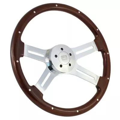 18  Wood Steering Wheel Chrome 4 Spoke Freightliner Kenworth Peterbilt Mack • $172.88