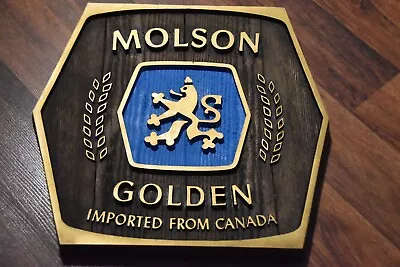 Vintage Molson Golden Beer Sign Imported From Canada Faux Wood Man Cave Decor • $19.95