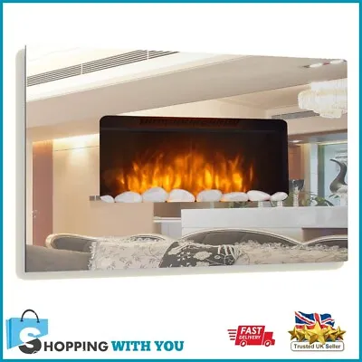 Mirrored Chrome LED Wall Mounted Electric Fireplace Flame Effect 1.5kw • £160.99