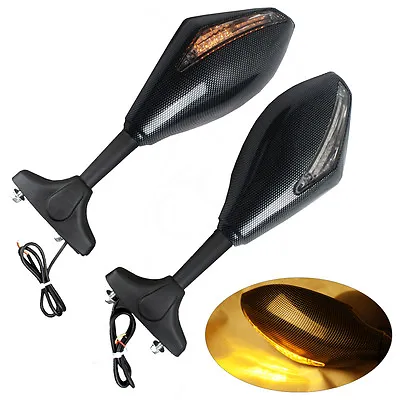 Carbon LED Turn Signal Mirrors Fit For Kawasaki Ninja ZX14 ZZR1400 ZX-10R 06-11 • $25.50