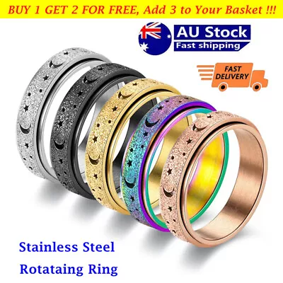 $4.74 • Buy Anti-anxiety Spinner 5 Fashion Designs Fidget Rotating Stainless Steel Ring Band