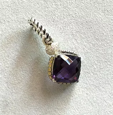 David Yurman 925 Sterling Silver Amethyst On Point With Diamond Enhancer Pendant • $420