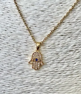 🧿🪬Gold Evil Eye Hamsa Hand Of Fatima Necklace Pendant 🧿🪬 Protection Necklace • £18.99