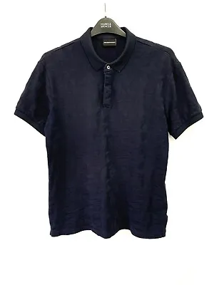 Emporio Armani EA7 Navy Blue Textured Cotton Polo Shirt Tshirt Men 3XL ( XL ) • £16.22