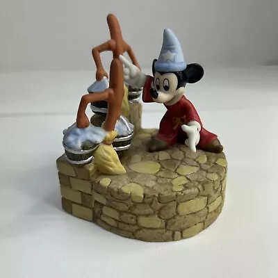Disney SORCERER APPRENTICE Music Box Ceramic Fantasia Mickey Mouse Brooms 3.5”T • $19.95
