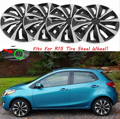 15  Set Of 4 Wheel Covers Full Hub Caps Fits R15 Tire & Steel Rim For Mazda 2 • $79.19